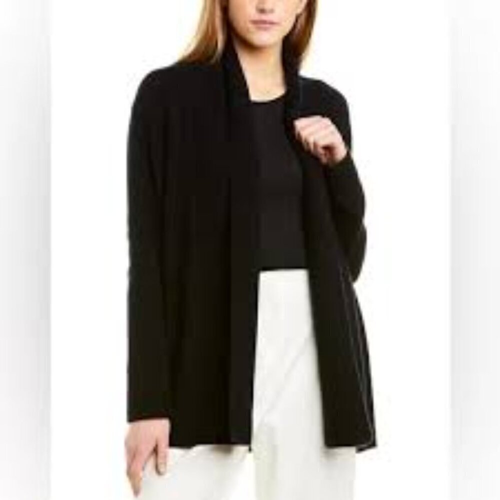 Lord & Taylor Black Cashmere Cardigan with Shawl Collar and Open Front PL 1284